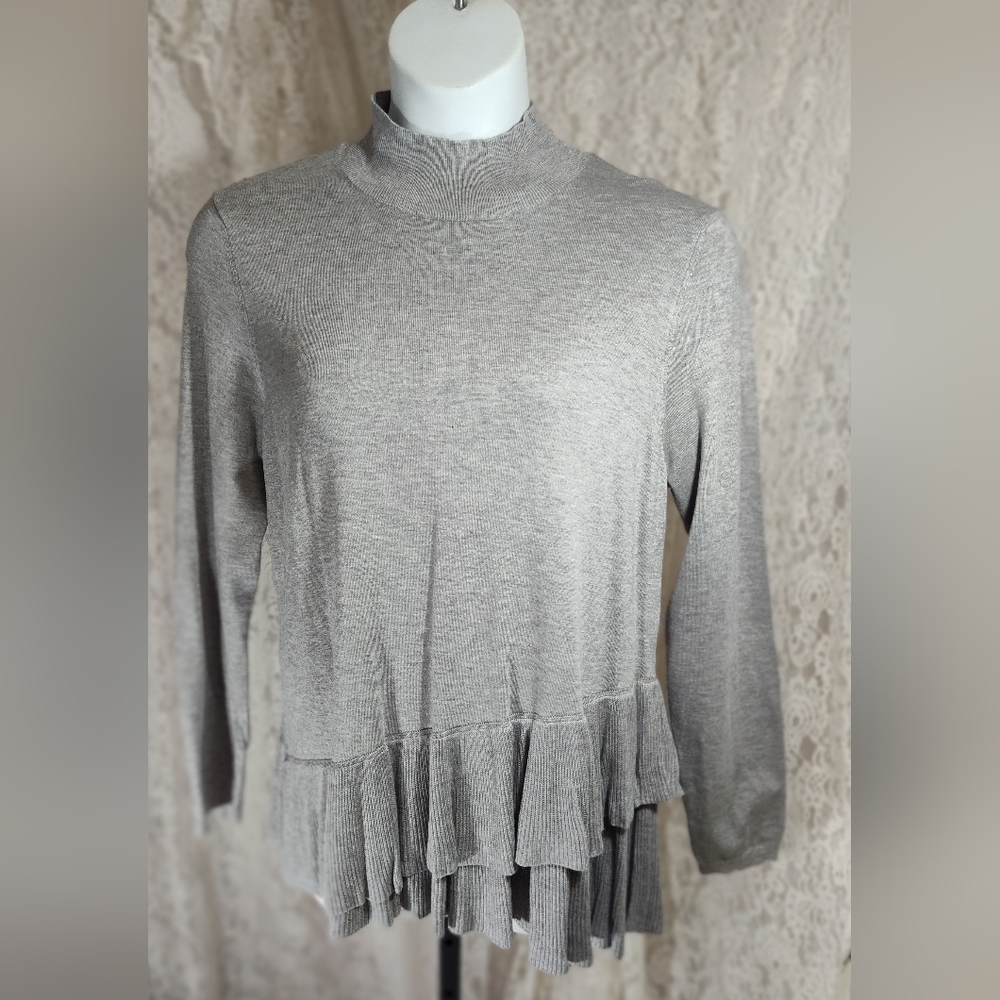 The Limited Light Gray Ruffled Sweater